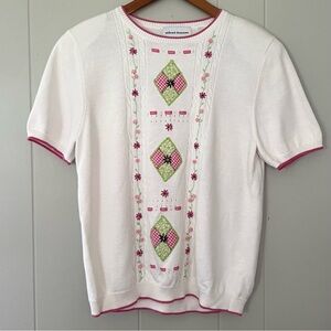 Vintage Grannycore Cottagecore Floral Embroidery Patchwork Short Sleeve Top S